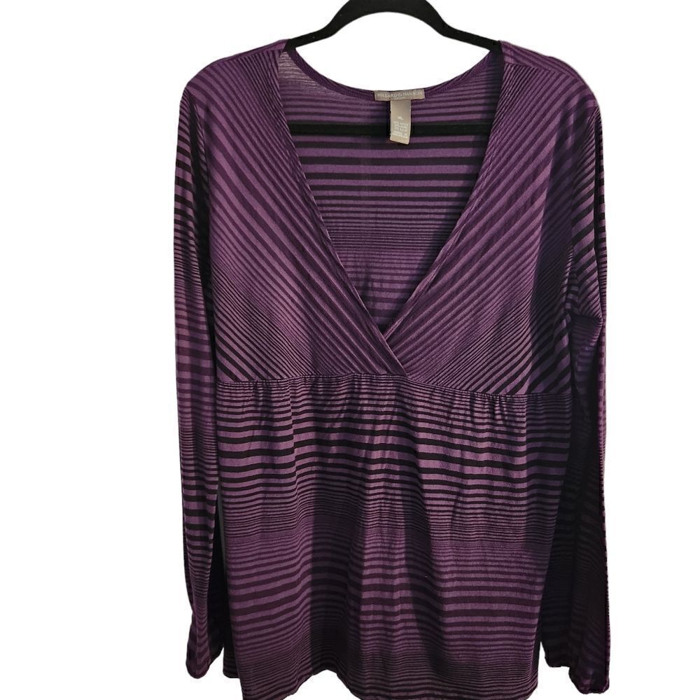 Hillard & Hanson Long Sleeve Lightweight Deep V-Neck Top Size XL - Picture 1 of 5